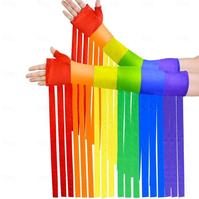  Arcobaleno LGBTQ Guanti Manicotti Maniche Frange Per uomo Per donna Adulti Discoteca Parata dell'Orgoglio Mese dell'orgoglio Halloween Carnevale Costume di Carnevale facile