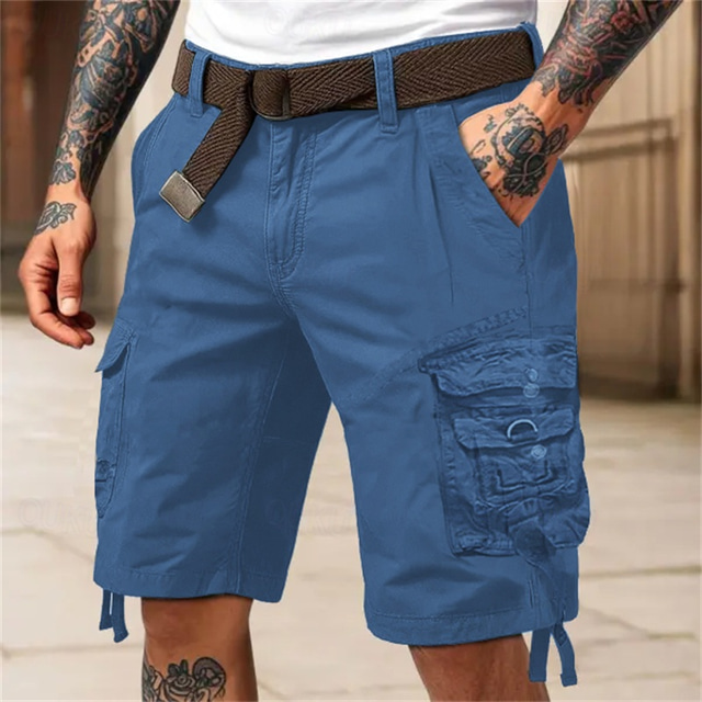  Bărbați Pantaloni Scurți Cargo Pantaloni Scurți Pantaloni scurți de vară Multi Buzunare Buzunar cu clapă Simplu Confort Purtabil Lungimea genunchiului În aer liber sportiv Zilnic Modă Casual Negru
