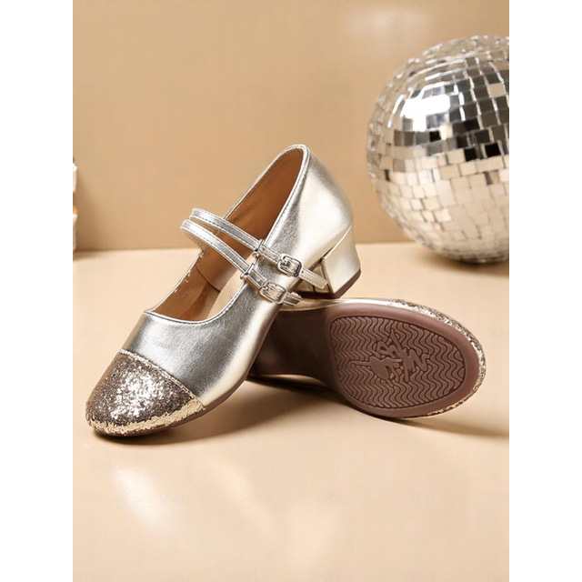 GO 9584 Gold & Glitter T - Strap Latin Shoe