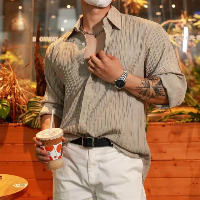  Men's Shirt Summer Shirt Casual Shirt Beach Shirt Button Up Shirt Black White Apricot Long Sleeve Plain Lapel Vacation Hawaiian Jacquard Clothing Apparel Polyester Fashion Casual Comfortable