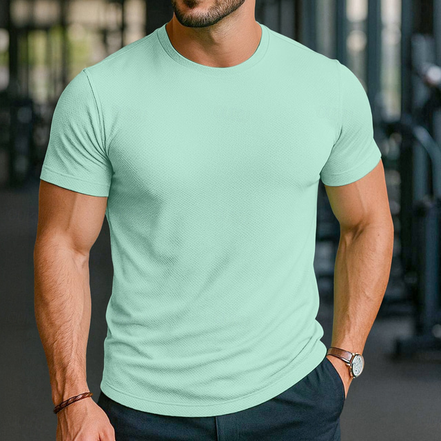  Men's Tee Short Sleeve Shirt Tee Top Short Sleeve Crew Neck Spring &  Fall All Seasons Solid / Plain Color Fashion Designer Athletic Quick Dry Vacation Street Casual Black White Light Green Top Tee