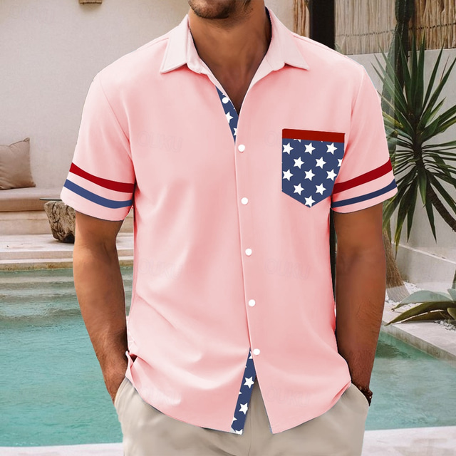  Independence Day Men's American US Flag Patriotic Fourth of July Shirt Summer Shirt Button Up Shirt Short Sleeve Fashion Casual Holiday Summer Spring Turndown 3D Print Collared Shirts Front One Pocket