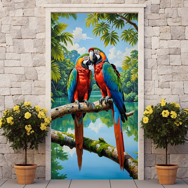  Tropical Bird Door Decorations Door Covers Summer Door Tapestry Door Curtain Decoration Backdrop Indoor/Outdoor Door Banner for Front Door Farmhouse