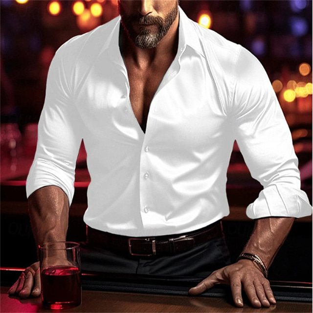  Men's Shirt Summer Shirt Casual Shirt Beach Shirt Button Up Shirt Black White Blue Green Drak Red Long Sleeve Plain Lapel Vacation Hawaiian Clothing Apparel Polyester Fashion Casual Comfortable