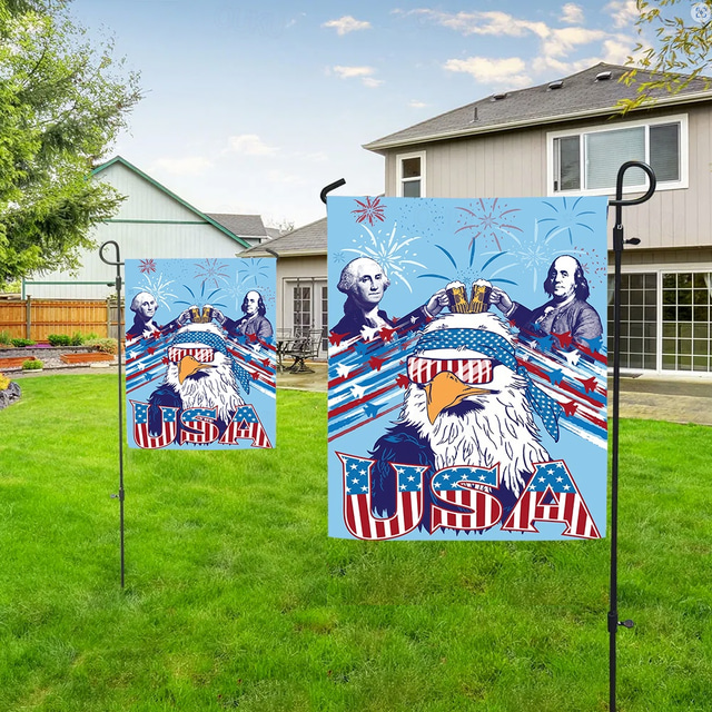  4th of July Independence Day Garden Flag 12 x 18 Inch Yard Flags, Small Garden Flags for Outside, Outdoor Flags, Holiday Fireworks Garden Flags for All Seasons