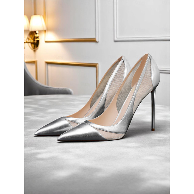  Women's Nude Suede Pointed Toe Pumps with Mesh Detailing, High Heel Stiletto Shoes for Cocktail Parties and Formal Occasions
