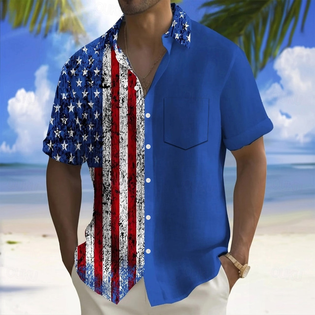  Independence Day Men's American US Flag Patriotic Fourth of July Shirt Summer Shirt Button Up Shirt Short Sleeve Fashion Casual Holiday Summer Spring Turndown 3D Print Collared Shirts Front One Pocket