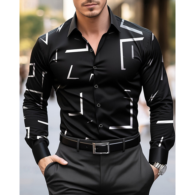  Men's Shirt Summer Shirt Casual Shirt Beach Shirt Button Up Shirt Black Wine Long Sleeve Plain Print Lapel Vacation Hawaiian Clothing Apparel Polyester Fashion Casual Comfortable