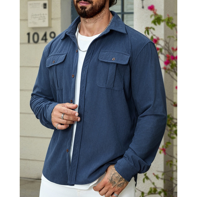  Men's Shirt Jacket Overshirts Transition Jacket Vacation Lightweight Pocket Summer Spring Plain Classic Lapel Black Navy Blue Blue Army Green Jacket