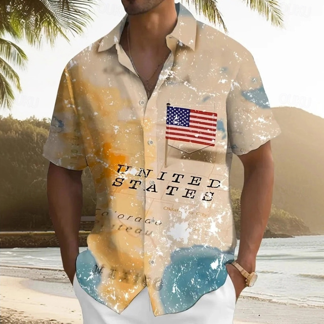  Independence Day Men's American US Flag Patriotic Fourth of July Shirt Summer Shirt Button Up Shirt Short Sleeve Fashion Casual Holiday Summer Spring Turndown 3D Print Collared Shirts Front One Pocket