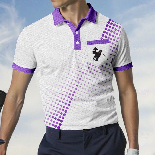  Men's Polka Dot Sports Polo Shirts Short Sleeve Polo Shirts Collared Shirts Business Casual Outdoor Athleisure Daily Wear Buttons 3D Print Summer Black Blue Purple