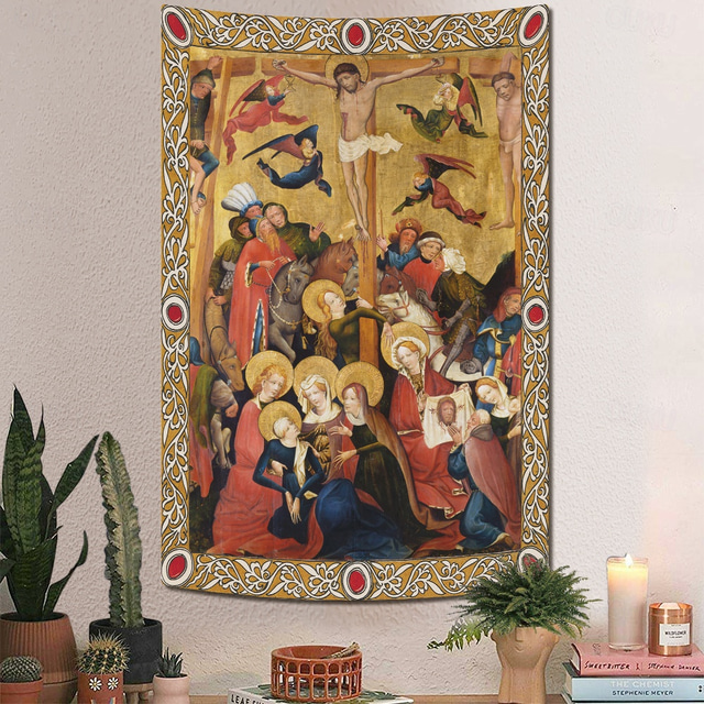  Medieval Tapestry Middle Age Tapestry Religious Art Large Tapestry Mural Decor Photograph Backdrop Home Bedroom Living Room Decoration The Crucifixion by Master of the Middle Rhine