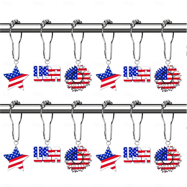  1pc ganchos para cortina de baño del 4 de Julio con rodamientos lazos para cortinas patrióticas en azul blanco y rojo día de la independencia para accesorios de baño
