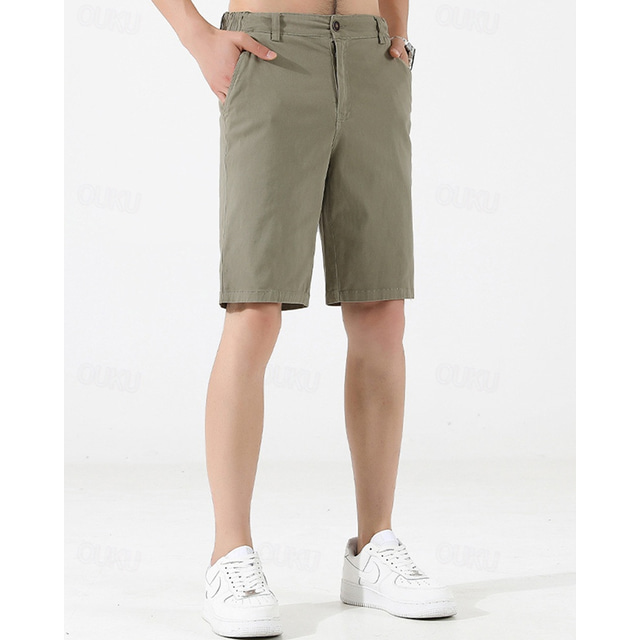  Men's Dress Shorts Burmuda Shorts Work Shorts Ruched Pocket Plain Comfort Breathable Knee Length Outdoor Business Fashion Casual Black Wine