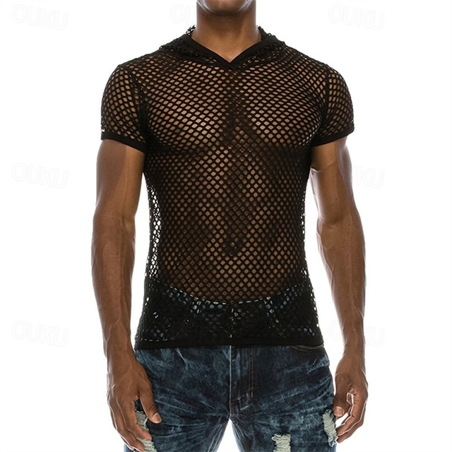  Per uomo Maglietta Camicia a Maniche Corte Manica Corta Con Cappuccio Estate Semplice Moda Designer Essenziale Rete Vacanza Streetwear Uscire Nero Maglietta Top per Uomo