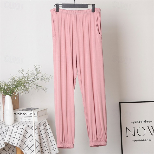  Men's Loungewear Lounge Pants Pure Color Fashion Classic Casual Home Daily Bed Cotton Comfort Breathable Soft Pant Elastic Waist Spring Fall Light Pink Black