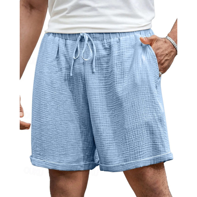  Men's Shorts Linen Shorts Summer Shorts Beach Shorts Pocket Drawstring Elastic Waist Plain Comfort Breathable Short Vacation Holiday Beach Hawaiian Boho Black Yellow