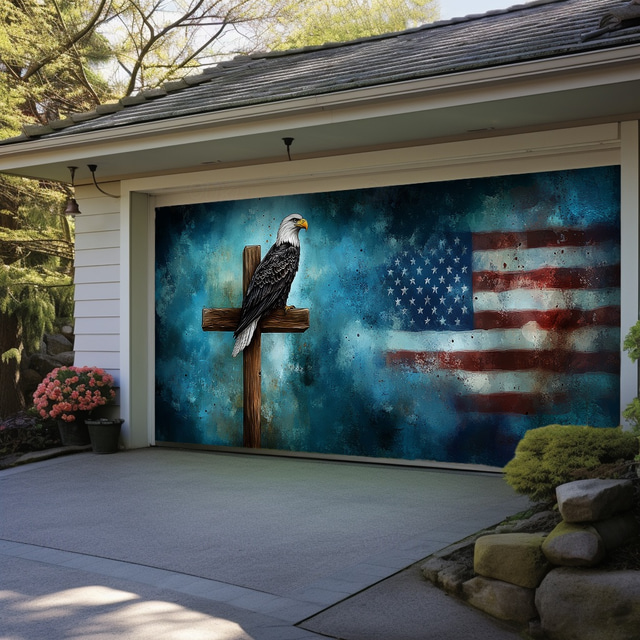  4. juli dørdekorasjoner garasje dørtrekk amerikansk patriotisk ørn utendørs banner stort bakteppe ferie utendørs garasje dør hjem veggdekorasjoner