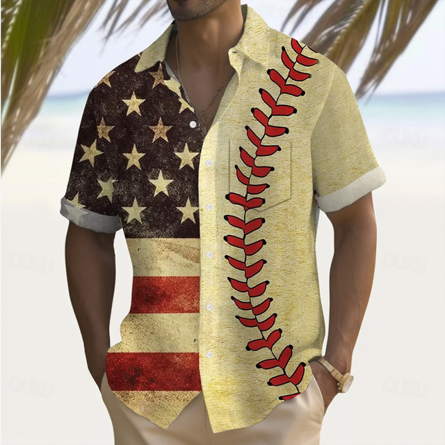  Independence Day Men's American US Flag Patriotic Fourth of July Shirt Summer Shirt Button Up Shirt Short Sleeve Fashion Casual Holiday Summer Spring Turndown 3D Print Collared Shirts Front One Pocket