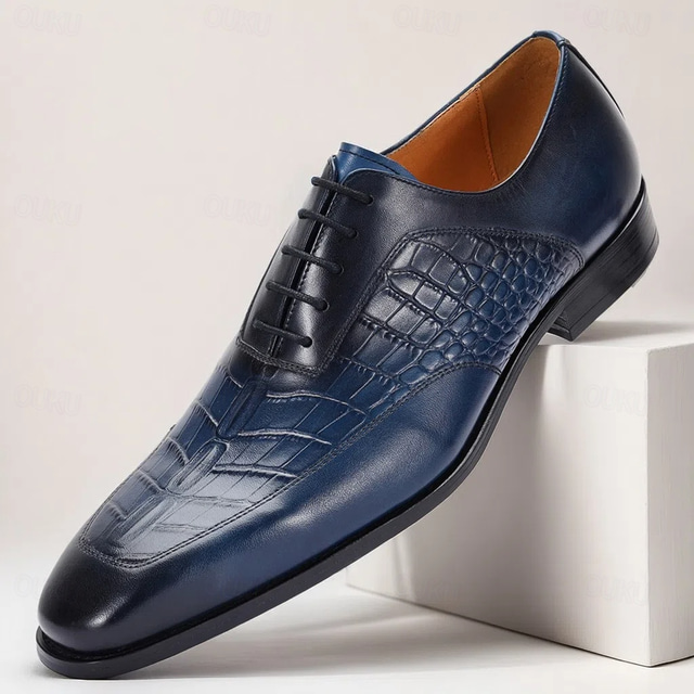  Chaussures habillées à lacets en cuir de crocodile bleu marine haut de gamme pour hommes pour mariages exclusifs, galas et occasions formelles