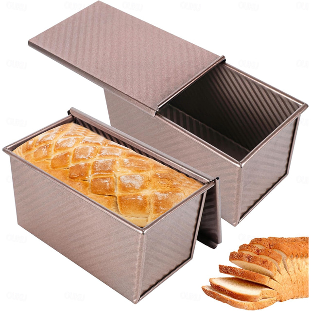  2er-Pack Pullman-Brotformen mit Deckel, Brotlaibform, antihaftbeschichtet, leicht zu lösende Sandwich-Brotlaibform zum Backen von selbstgebackenem Brot