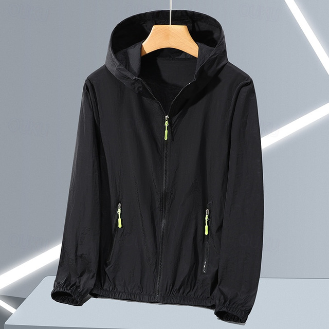  Men's Lightweight Jacket Outdoor Jacket Summer Jacket Vacation Daily Sunscreen Quick Dry Pocket Summer Spring Plain Fashion Classic Hooded Regular Black White Pink Blue Green Jacket
