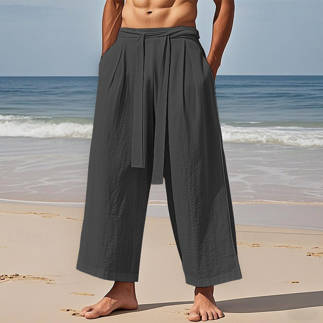  Per uomo Pantaloni di Lino Pantaloni Pantaloni Estivi Pantaloni da Spiaggia Tasca Coulisse Elastico in vita Semplice Comodità Traspirante Vacanza Quotidiano Ferie Hawaiano Boho Nero Beige