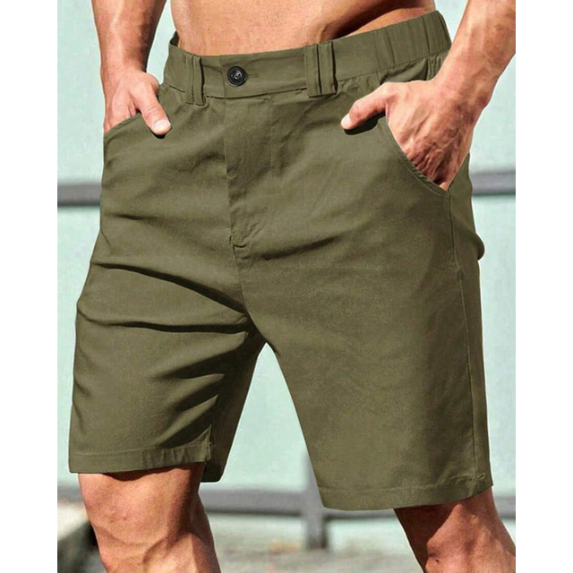  Herren Schicke Shorts Burmuda Shorts Arbeitsshorts Tasche Elastischer Bund Einfach Komfort Atmungsaktiv Knielang Outdoor Geschäft Mode Lässig Schwarz Khaki