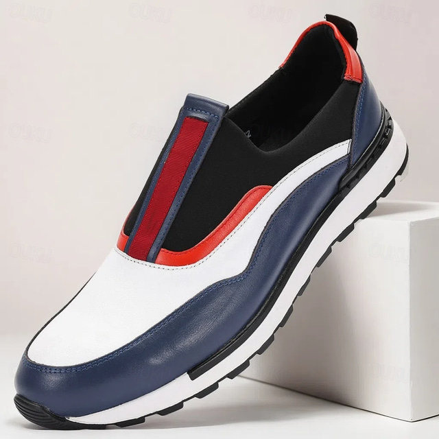  Herrsneakers i vitt, rödt och marinblått med sportig design – moderna, avslappnade, perfekta för vardagsbruk och aktiv livsstil