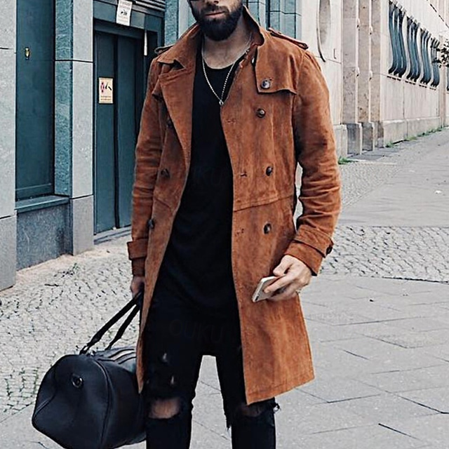  Men's Summer Jacket Transition Jacket Trench Coat Vacation Daily Spring Fall Polyester Soft Outerwear Clothing Apparel Fashion Classic Plain Pocket Lapel Double Breasted
