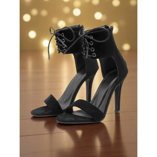  Women's Black Lace-Up Ankle Strap High Heel Sandals - Sexy Open-Toe Stilettos for Nightlife Parties and Clubwear