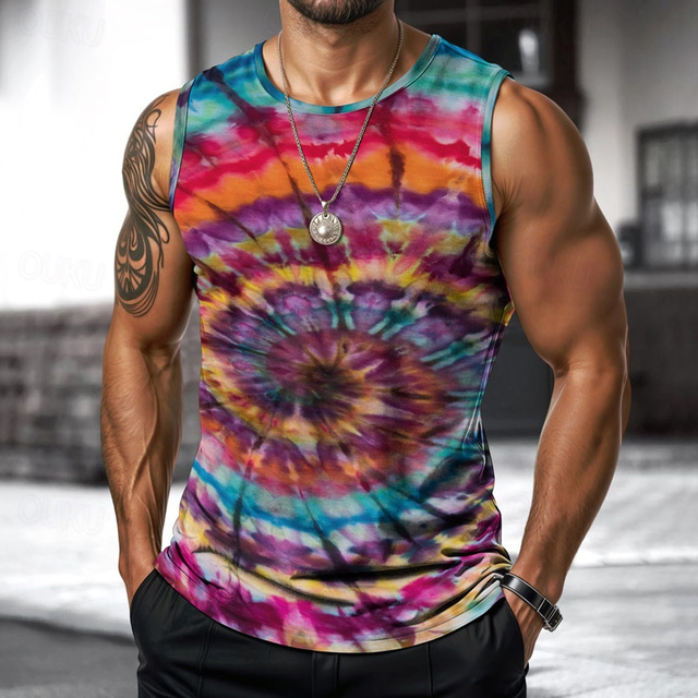  Bărbați Vest Top Sub Cămașă Cămașă fără mâneci Fără manșon Crewneck Primavara vara Cravată Modă Designer Vacanță Stradă Ieșire Verde Deschis Portocaliu Top tricou pentru bărbați