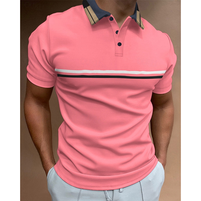  Men's Golf Shirt Golf Polos Shirts Work Casual Lapel Short Sleeve Basic Modern Stripes Buttons Summer Regular Fit Black Pink Navy Blue Sky Blue Army Green Gray Golf Shirt