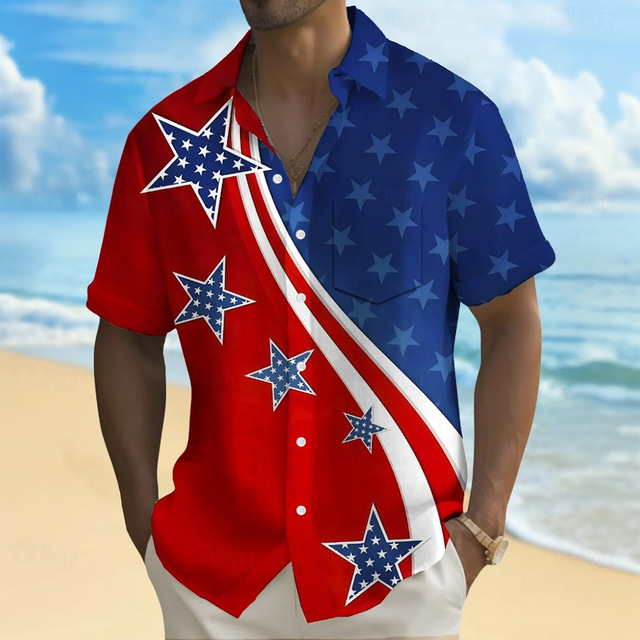  Independence Day Men's American US Flag Patriotic Fourth of July Shirt Summer Shirt Button Up Shirt Short Sleeve Fashion Casual Holiday Summer Spring Turndown 3D Print Collared Shirts Front One Pocket