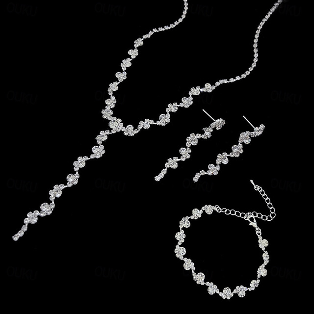  Bridal Jewelry Sets 1 set Rhinestone Alloy 1 Bracelet Earrings Necklace Women's Stylish Sweet Jewelry Set For Wedding Special Occasion Party Evening Wear