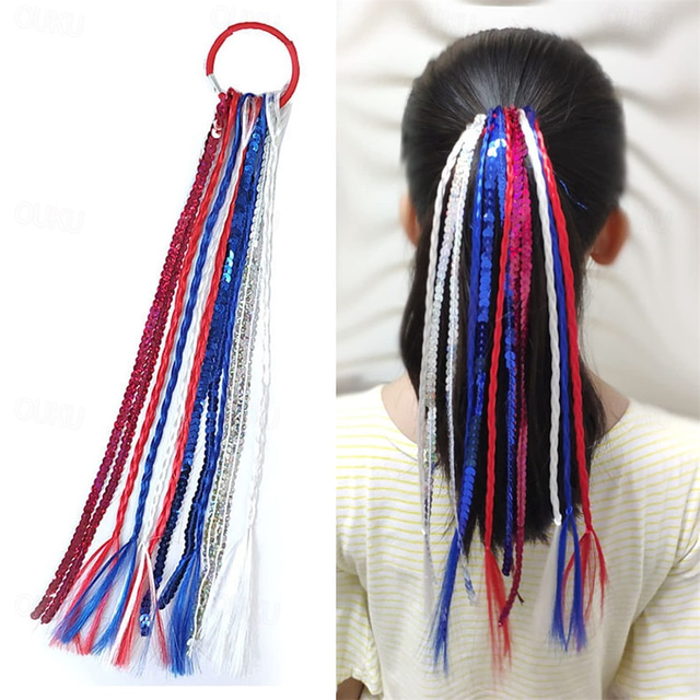  4th of July American Flag Hair Ties Bands,Patriotic Hair Accessories,Memorial Day Independence Day Decorations,2Pcs
