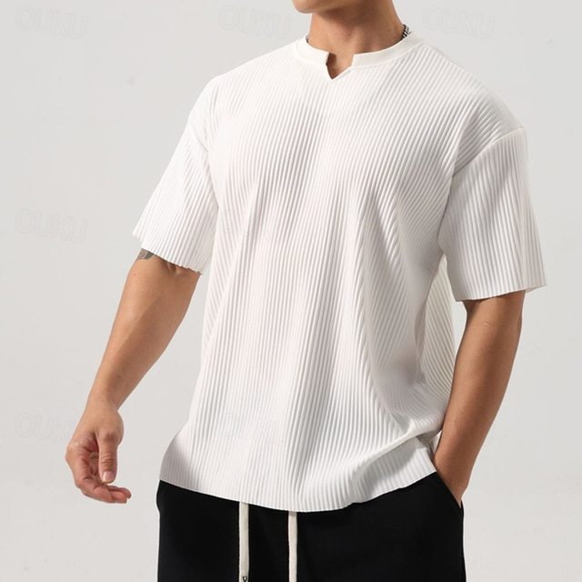  Men's T Shirt Tee Short Sleeve Shirt Tee Top Short Sleeve V Neck Summer Plain Fashion Designer Basic Jacquard Vacation Street Going out Black White Dark Grey Top Tee for Men