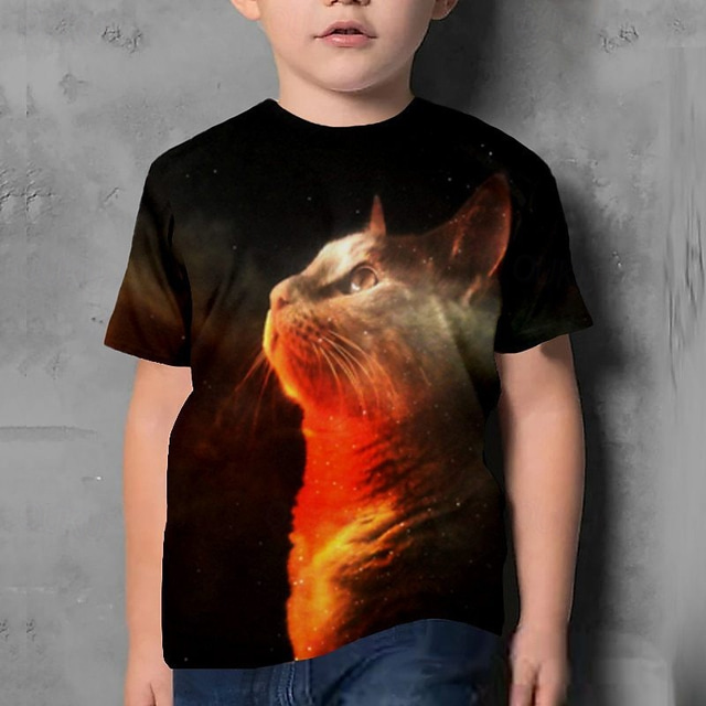  Boys 3D Cat T shirt Tee Short Sleeve Summer Spring Fashion Basic Kids 4-12 Years Crew Neck Outdoor Casual Daily Regular Fit