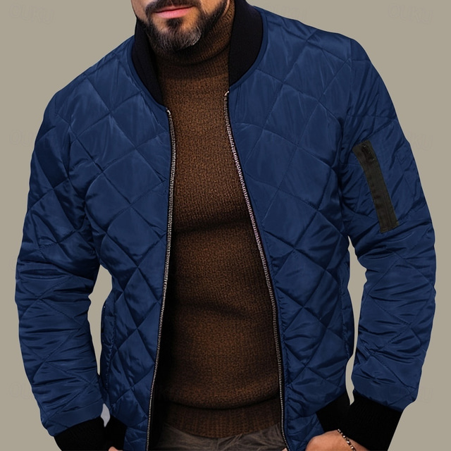  Herren Steppjacke übergangsjacke Ausgehen Tasche Frühling & Herbst Einfach Streetwear Stehkragen Regulär Schwarz Wein Blau Rot Armeegrün Jacken