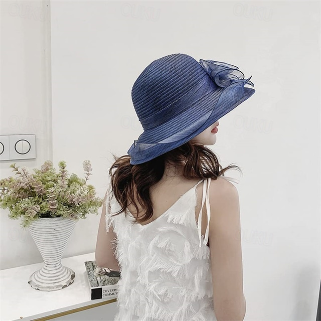  Organza Kentucky Fascinator Hat for Women - Derby Cocktail Tea Party Sun Hat Wedding Bridal Flower Church Hat Packable