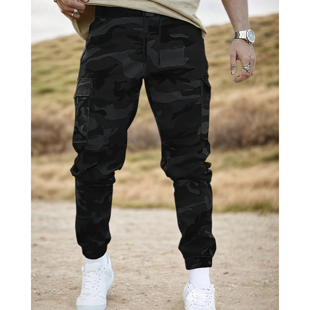  Hombre Pantalones cargo Pantalones Pantalones de camuflaje Correa Cintura elástica Multi bolsillo camuflaje Listo para vestir Exterior Diario Acampada y Senderismo Moda Clásico Negro Verde Ejército