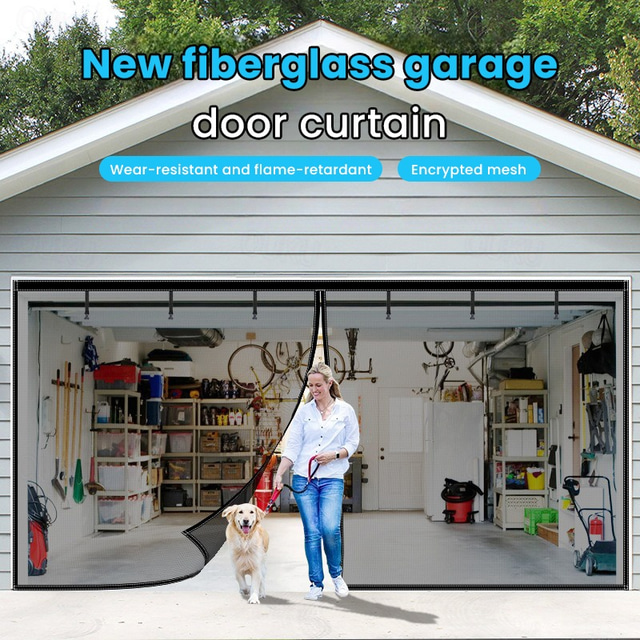  Garage Screen Door Magnetic Garage Door Screen Magnetic Closure Fiberglass Garage Screen Doors for Car Garage Pull Down for Patio, Porch, Window to Keep Bugs Out