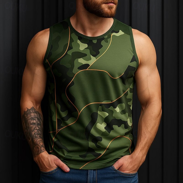  Herren Weste Unterhemd Ärmelloses Shirt Ärmellos Rundhalsausschnitt Frühling & Sommer Muster Tarnung Mode Designer Urlaub Straße Ausgehen Gelb Armeegrün Grau Top T-Shirt für Herren