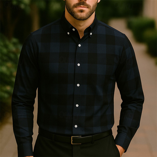  Men's Shirt Summer Shirt Casual Shirt Beach Shirt Button Up Shirt Black White Red Brown Long Sleeve Plaid Lapel Vacation Hawaiian Clothing Apparel Polyester Fashion Casual Comfortable