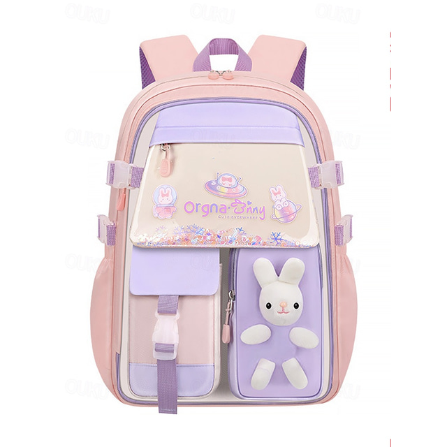  Girls' Waterproof School Backpack with Reflective Strips and Bunny Design – Lightweight Large Capacity Bookbag for Elementary Students, Daily Use and Travel