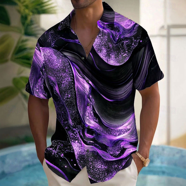  Men's Luxury Abstract Marble Shirt Button Up Shirt Short Sleeve Fashion Casual Vacation Holiday Streetwear Summer Spring Turndown 3D Print Collared Shirts Black White Blue Purple Green