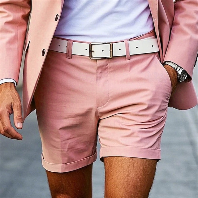  Men's Dress Shorts Work Shorts Golf Shorts Pocket Plain Comfort Breathable Short Outdoor Business Sports Casual White Yellow
