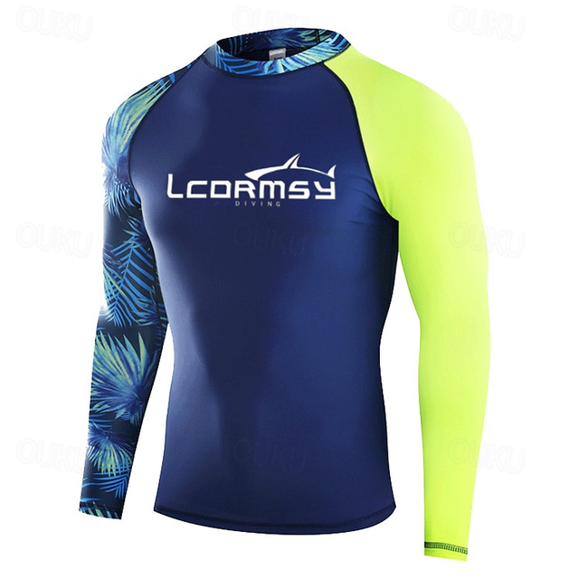  SBART Herren Anti UV Shirt Wasserdicht UV-Schutz UPF50+ Langarm Spandex Schutz gegen Hautausschlag T-Shirt zum Schwimmen Schwimmen Surfen Strand Wassersport Patchwork Sommer Frühling Herbst