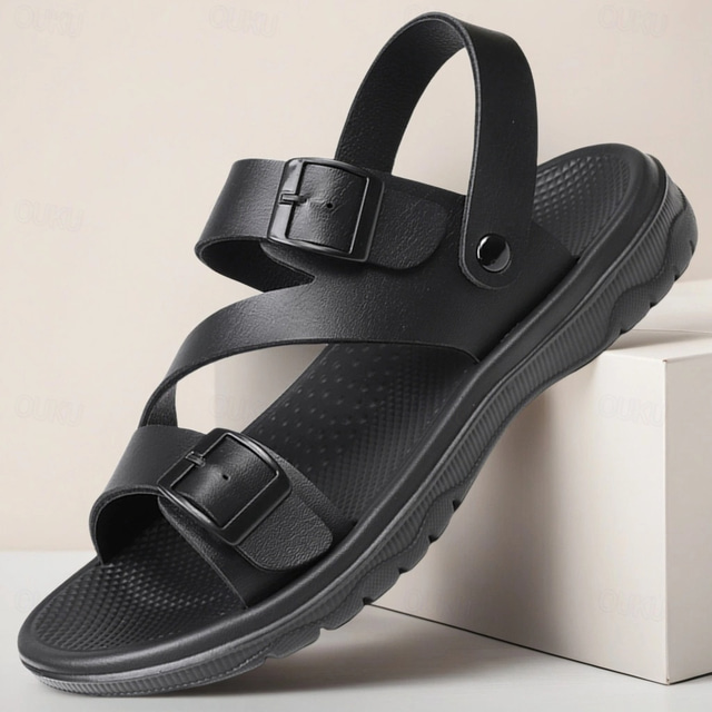  Bărbați Sandale Sandale plate PU piele Respirabil Comfortabil Anti-Alunecare Loafer Negru Maro