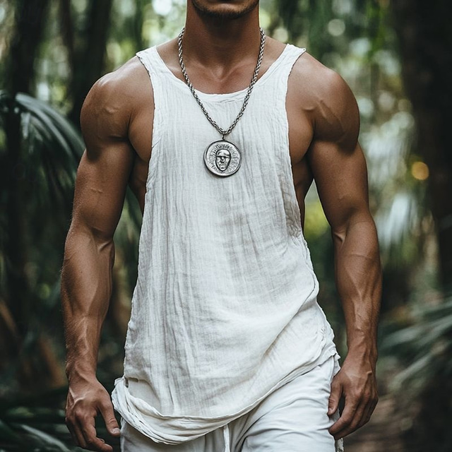  Men's Vest Top Undershirt Sleeveless Shirt Sleeveless Crewneck Summer Plain Fashion Designer Classic Vacation Street Going out White Top Tee for Men